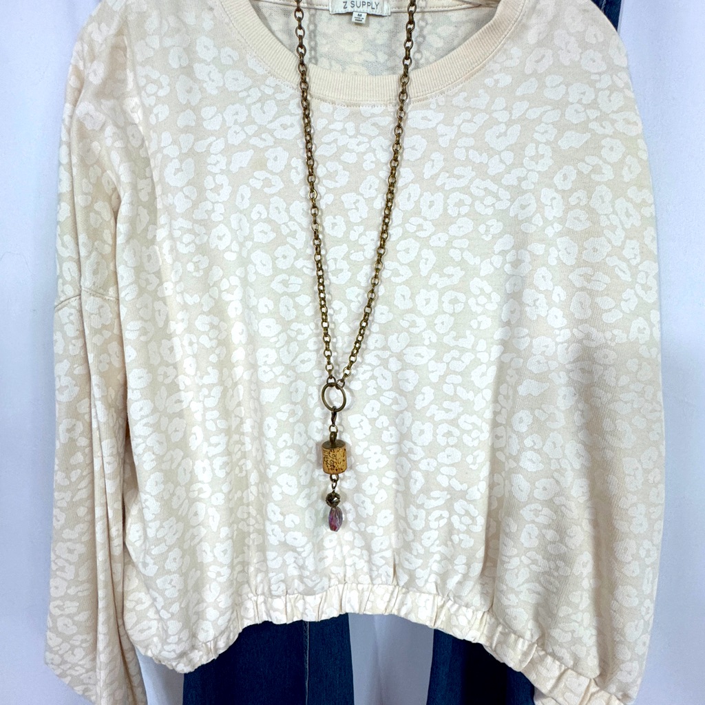 Z Supply Cream Leopard Print French Terry Sweatshirt